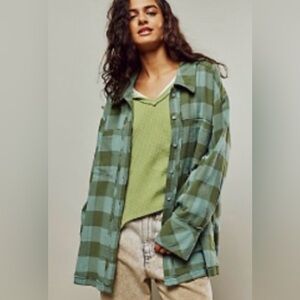 Free People We The Free So Long Summer Plaid Flannel Top MSRP-$148 Small